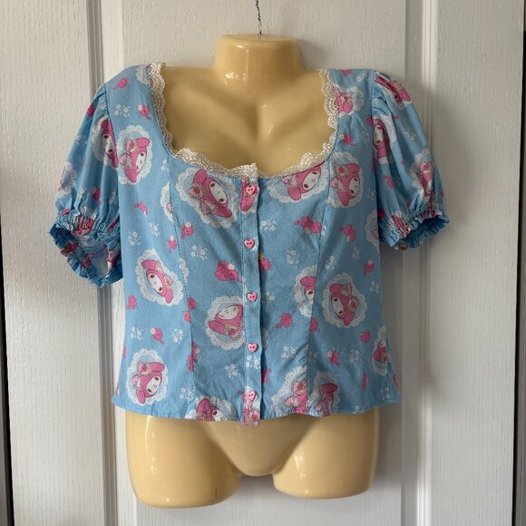 My Melody XL Sanrio floral Lace Peasant cutsey core Woven Top hot topic - Picture 2 of 8